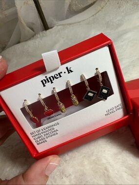 Piper K set of 3 teacher dangle earrings with apples, pencils, and notebooks